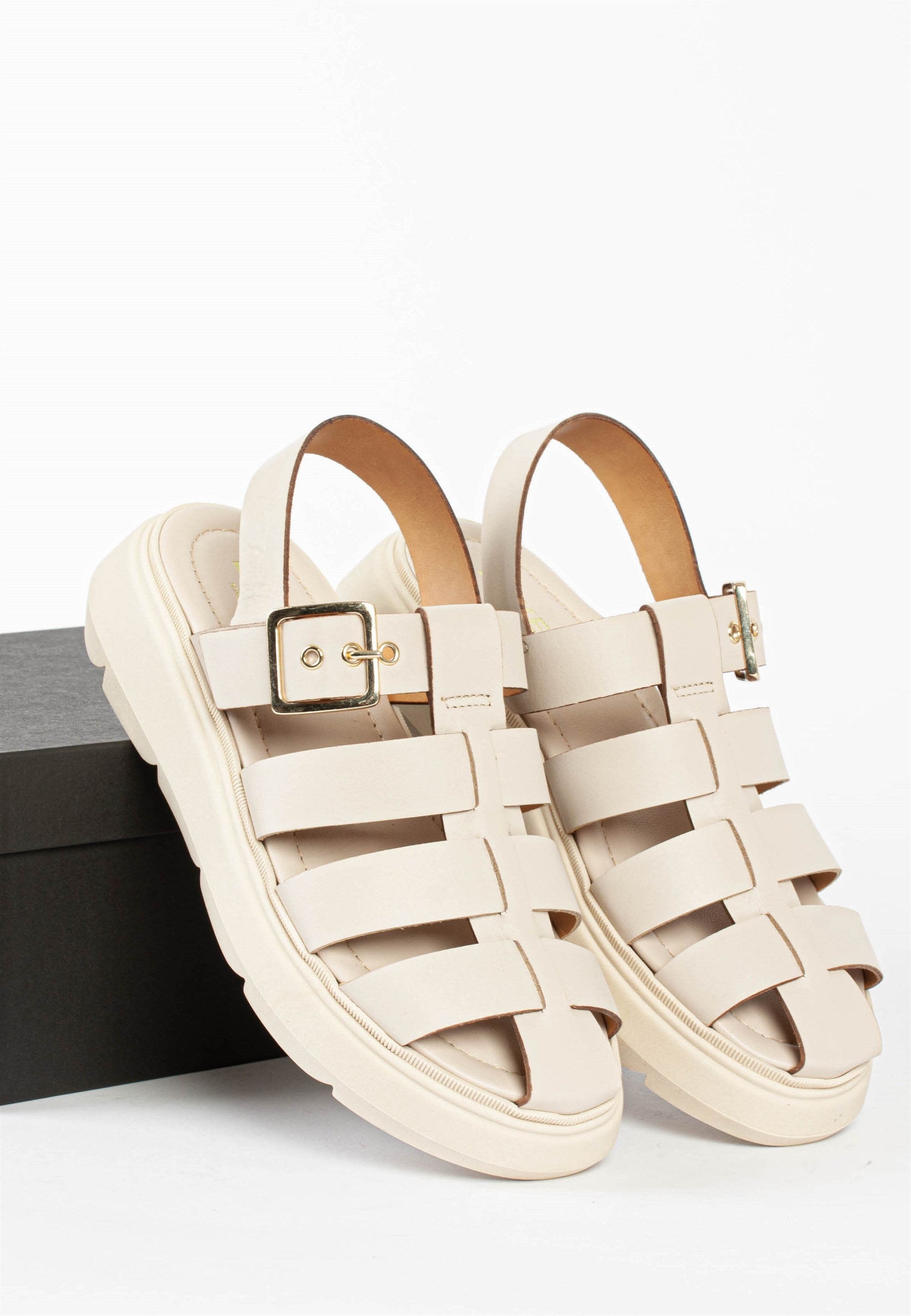 Elisa Beige Leather Chunky Sandals ELISA-BEIGE - 3