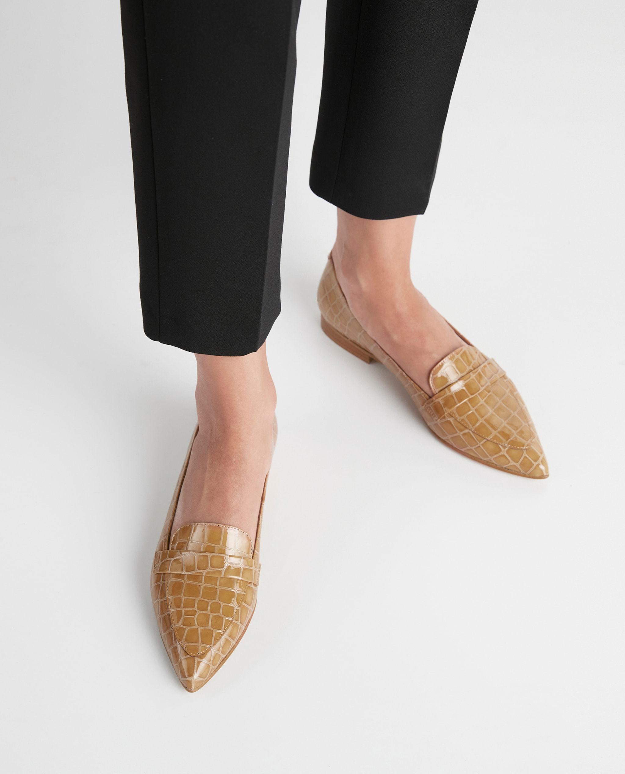 Alexandra Croco Shiny Beige Flats - 3