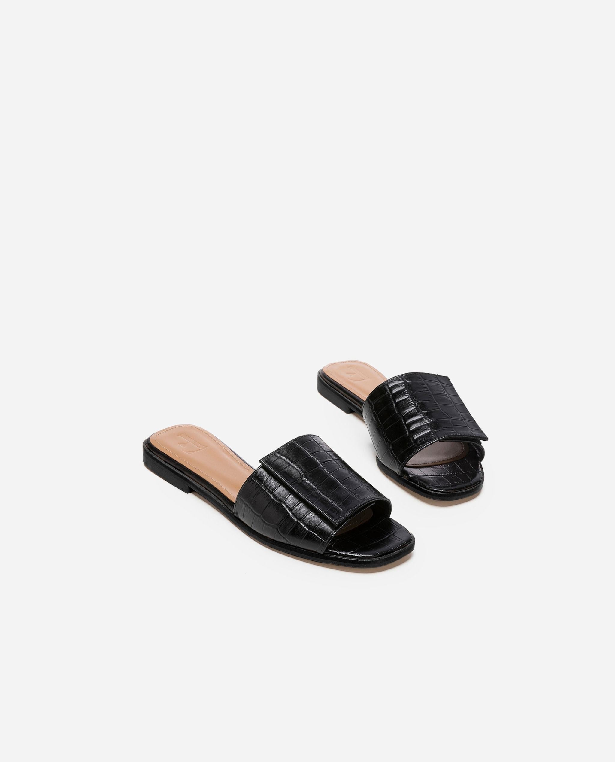 Yola Leather Croco Black Flats 20010711917-001 - 3