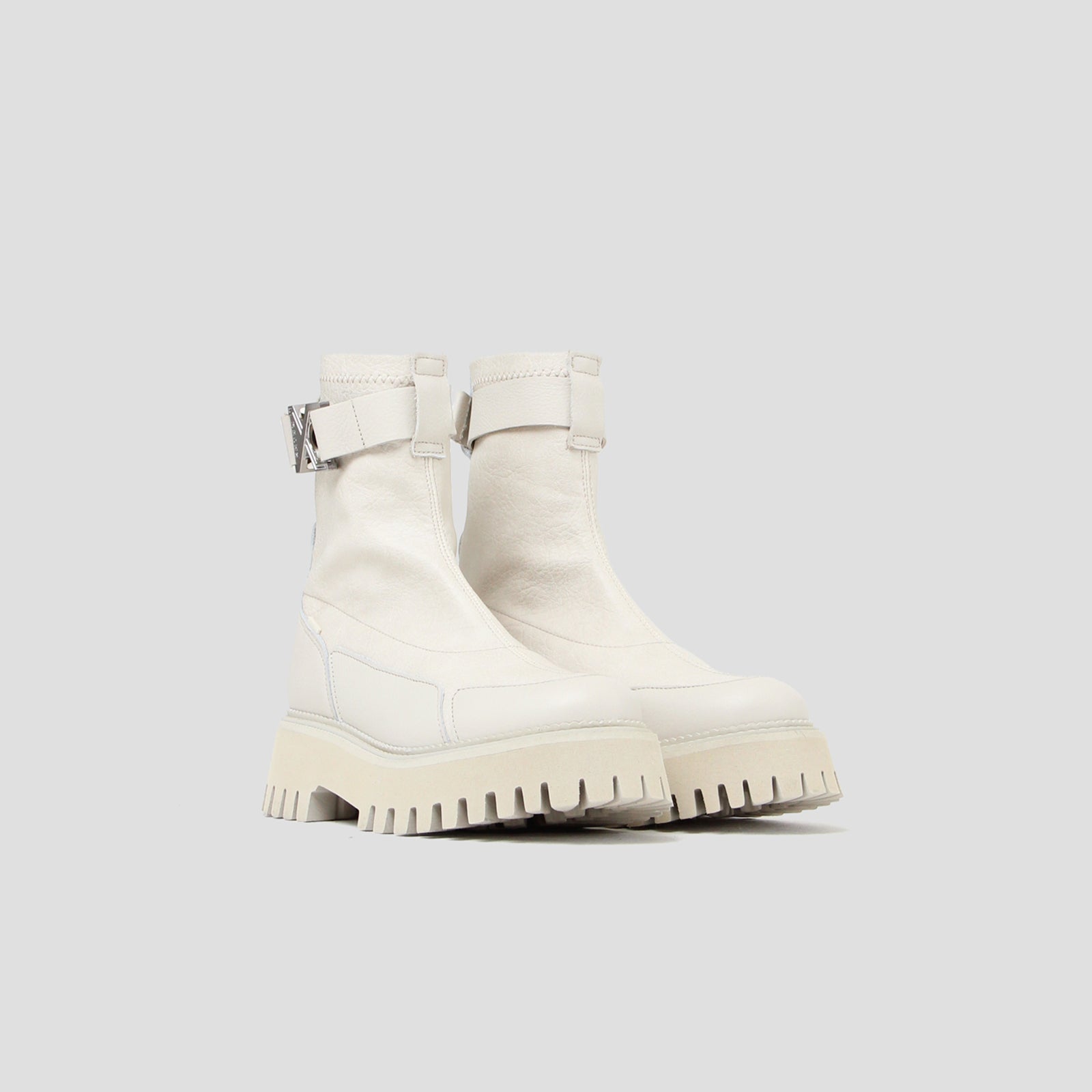 Groovy Stretch Buckle White Ankle Boots 47399-G-1257 -5