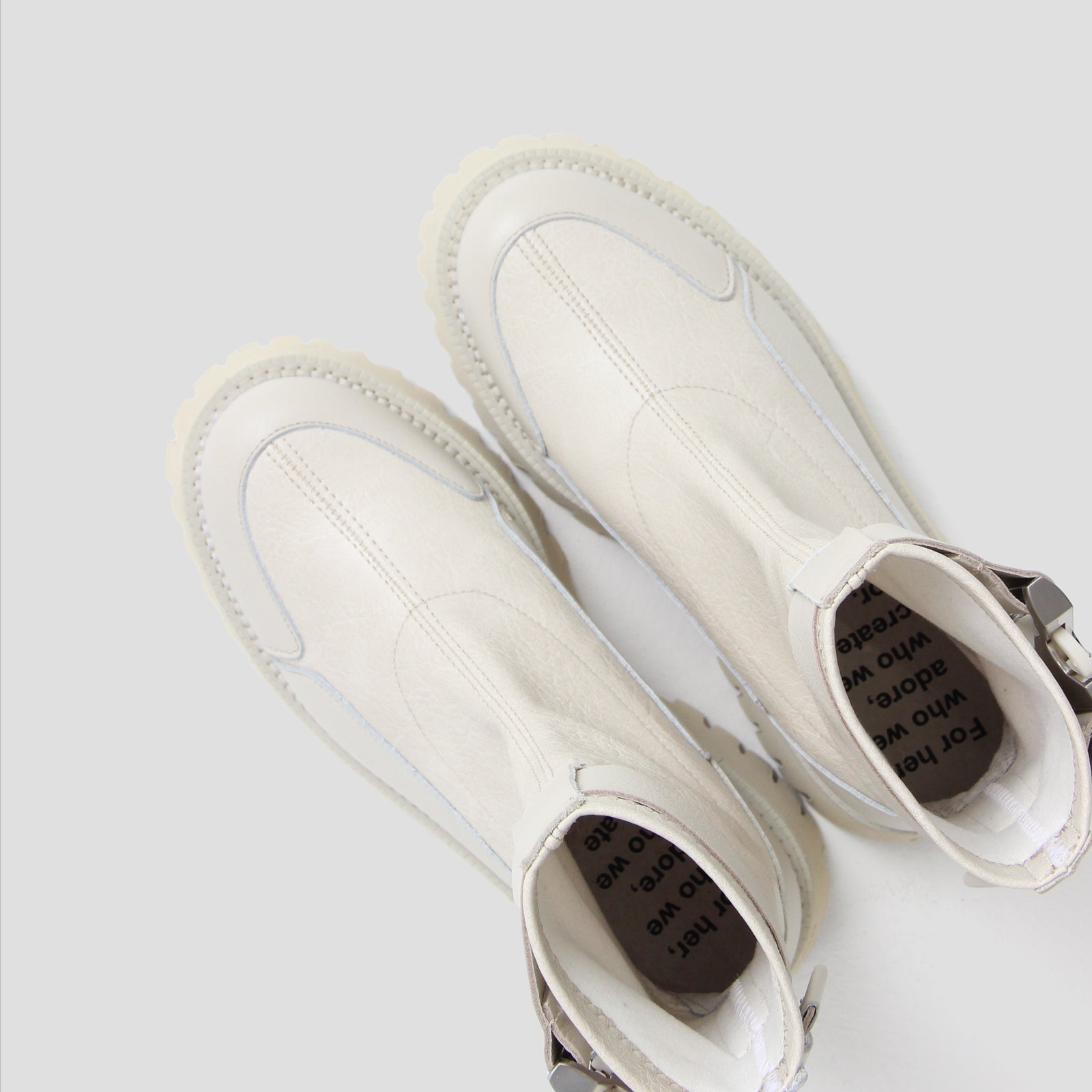 Groovy Stretch Buckle White Ankle Boots 47399-G-1257 -7