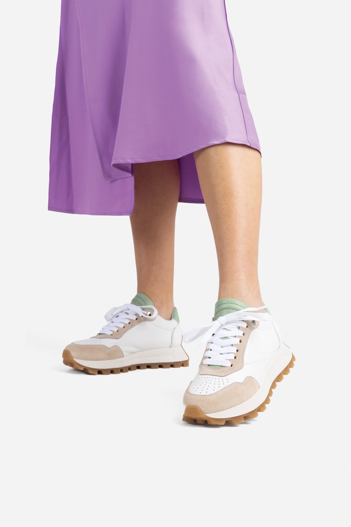 Avery Off White Pastel Green Chunky Sneakers 66454-BA-3684 - 2