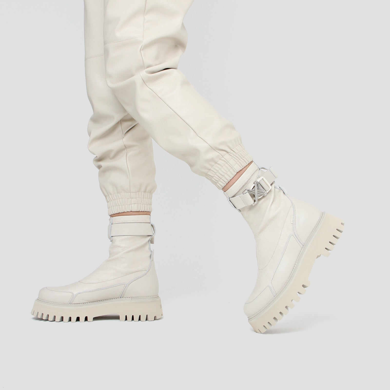 Groovy Stretch Buckle White Ankle Boots 47399-G-1257 -8