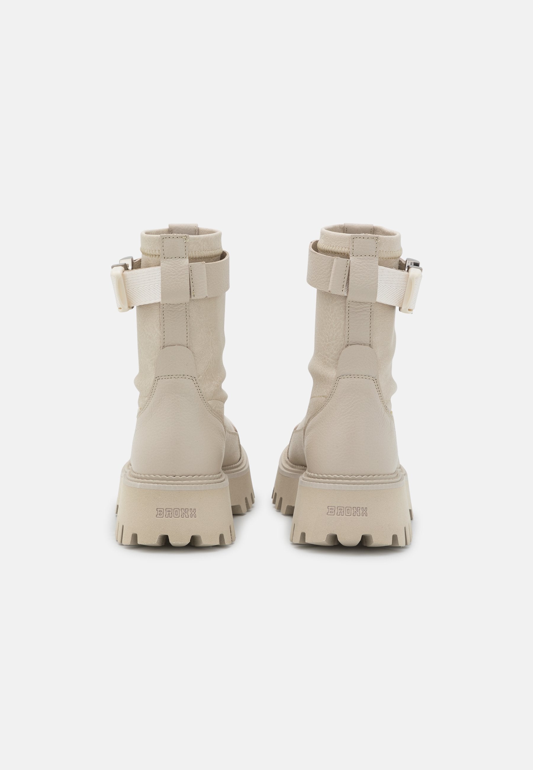 Groovy Stretch Buckle White Ankle Boots 47399-G-1257 -4