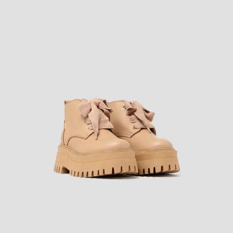 Groovy Lace Up Dark Camel Low Boots 47414-A3586 - 3