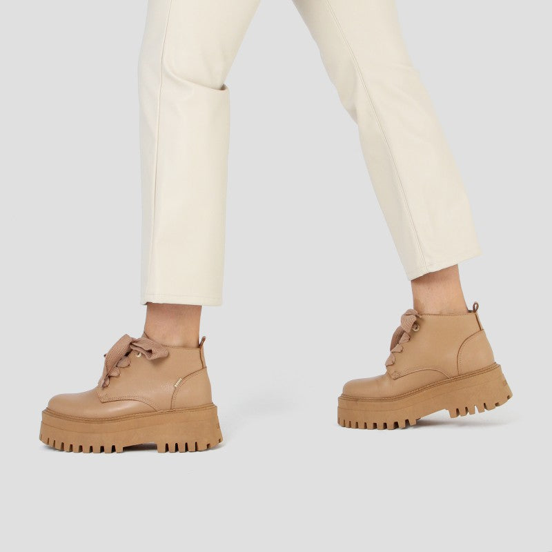 Groovy Lace Up Dark Camel Low Boots 47414-A3586 - 6