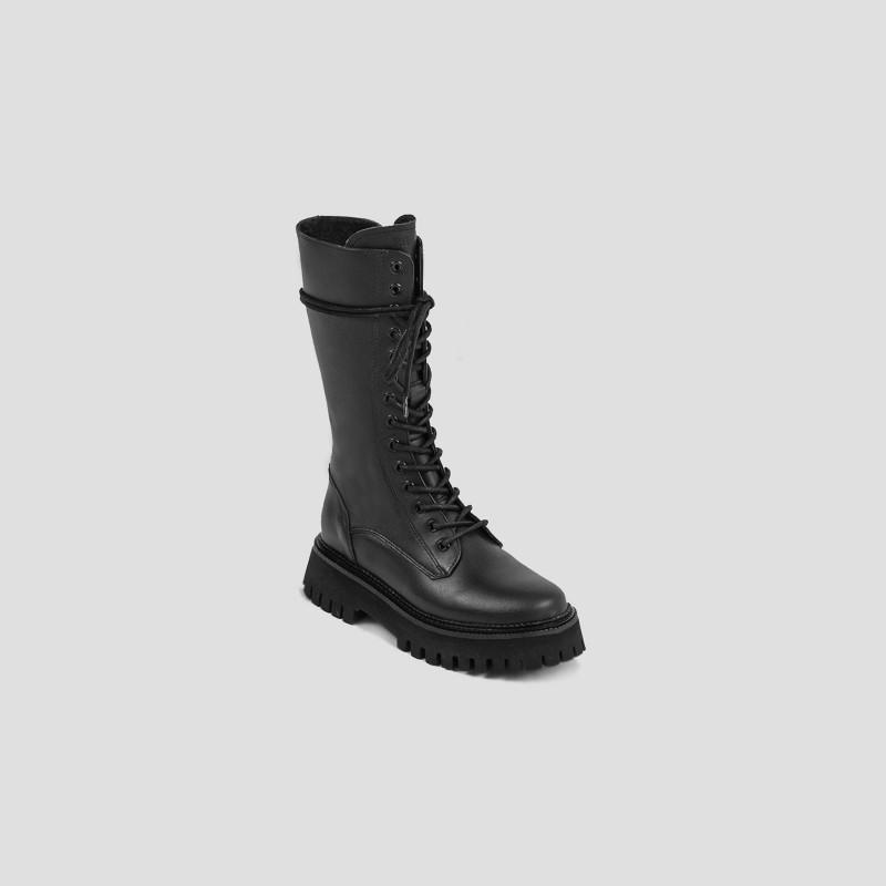 Groovy Lace-Up Black Combat Boots 14215-A01 - 11