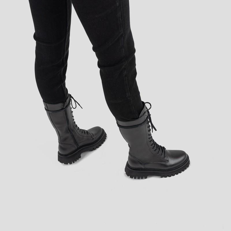 Groovy Lace-Up Black Combat Boots 14215-A01 - 05