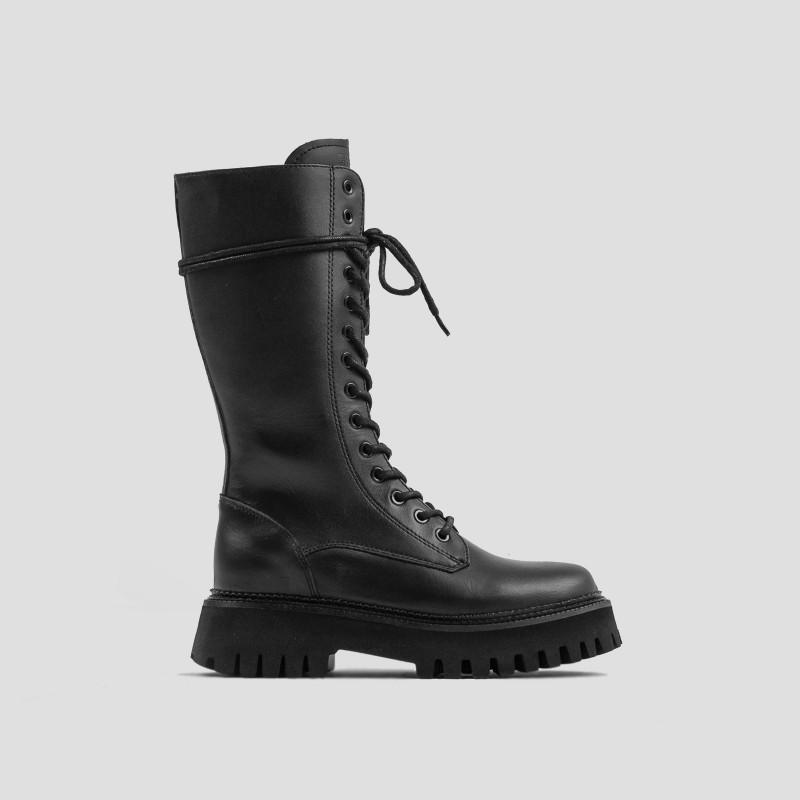 Groovy Lace-Up Black Combat Boots 14215-A01 - 12