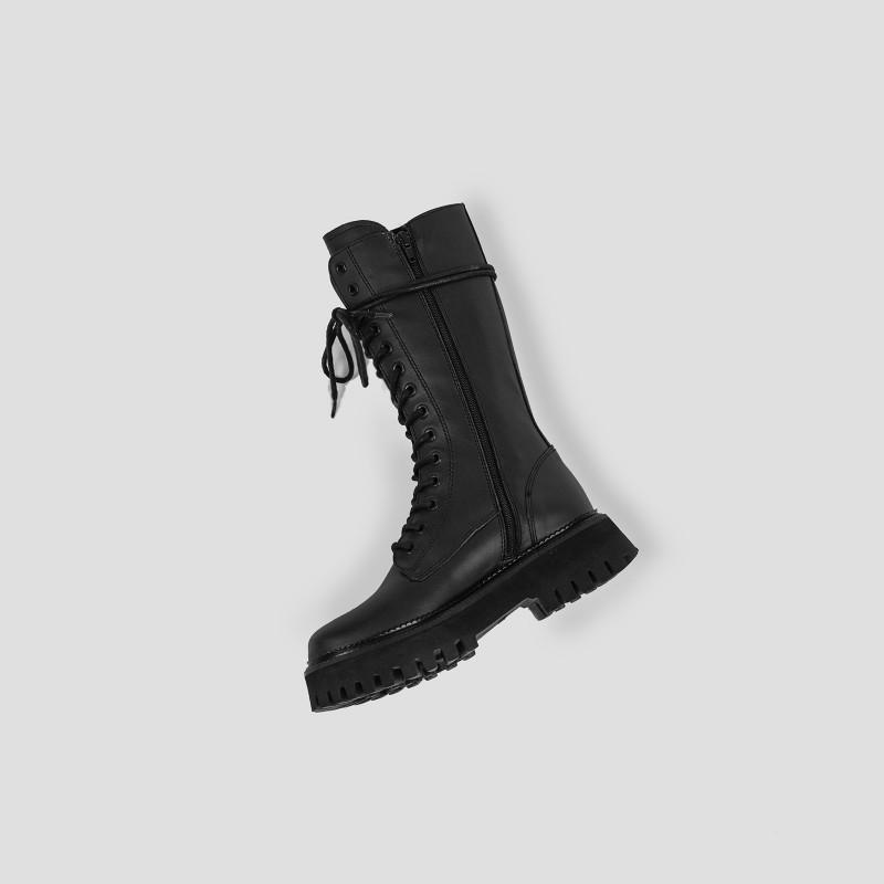 Groovy Lace-Up Black Combat Boots 14215-A01 - 09