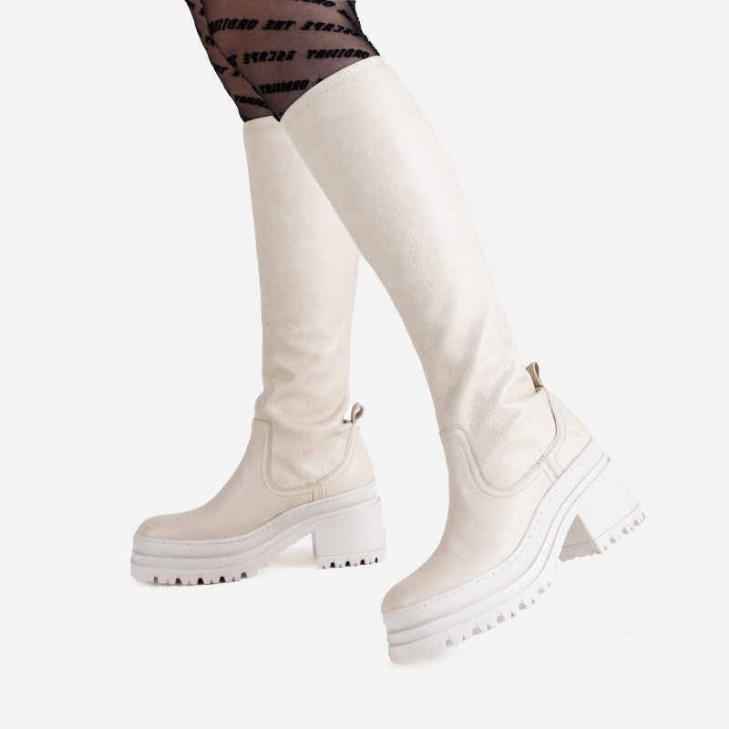 Lyssa Off White Stretch High Boots 14268-G-3619 - 6