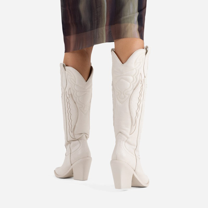 New Kole Off White High Western Boots 14177-G-05 - 7