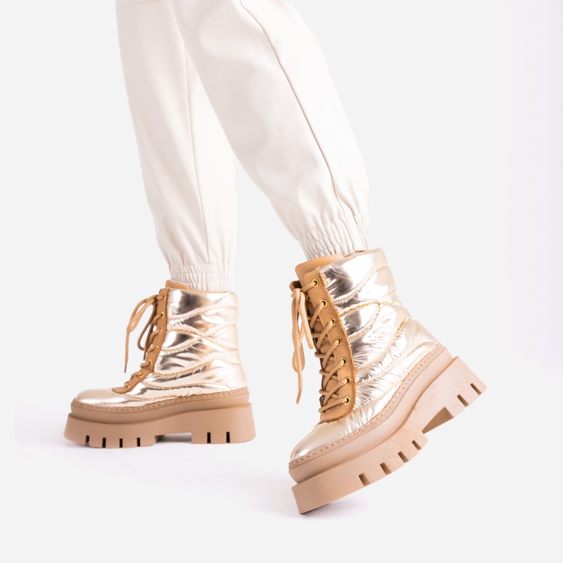 Evi Ann Laces Champagne Chunky Boots 47464-P-3673 - 6