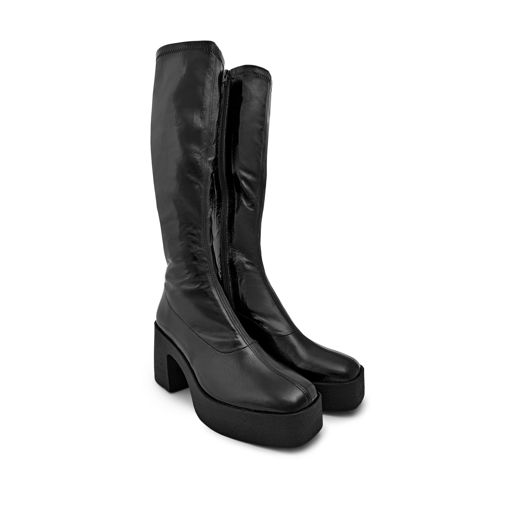 Izumi Black Patent Stretch Leather Chunky Boots 20077-01-19 - 6