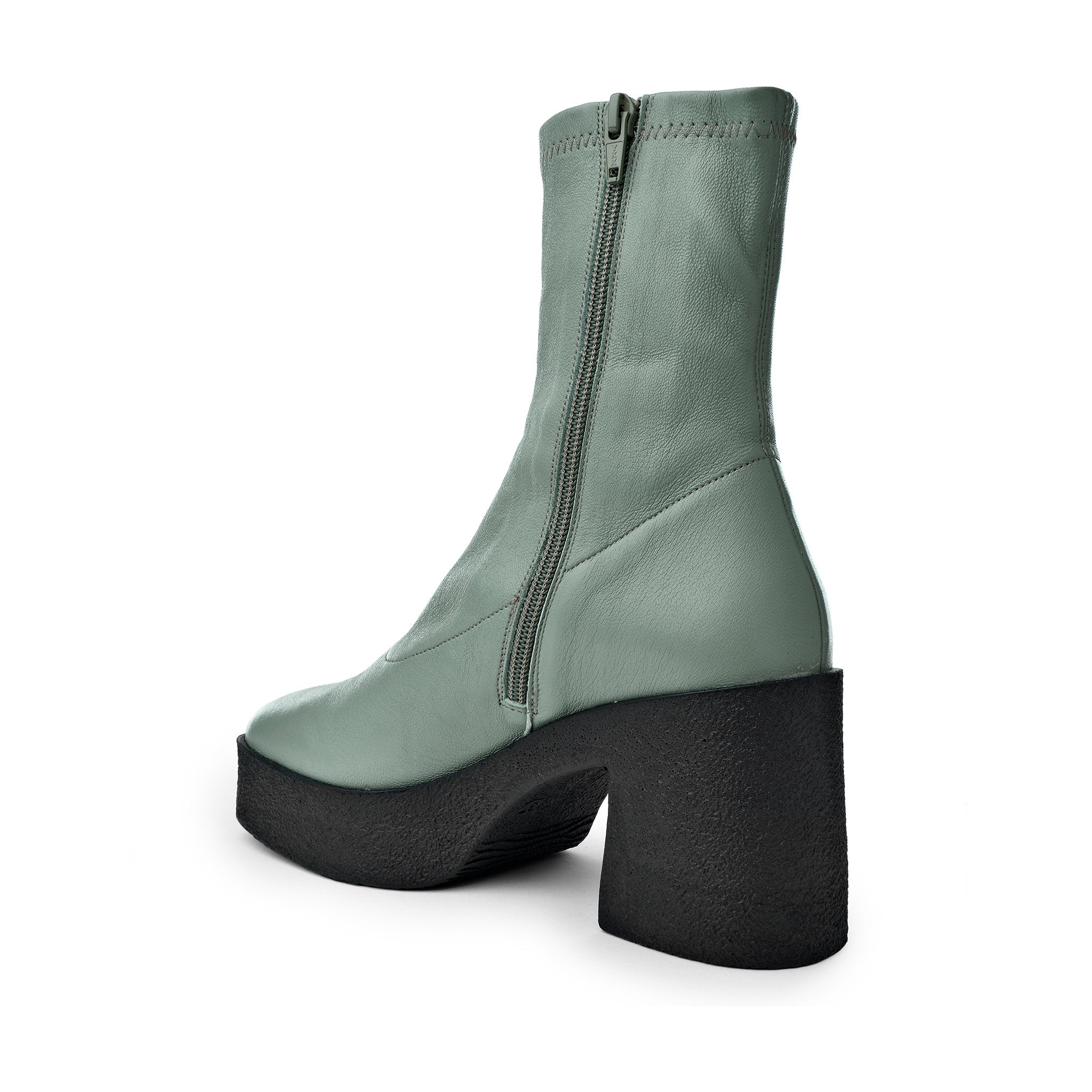 Umi Sage Green Stretch Leather Chunky Ankle Boots 20077-02-10 - 14