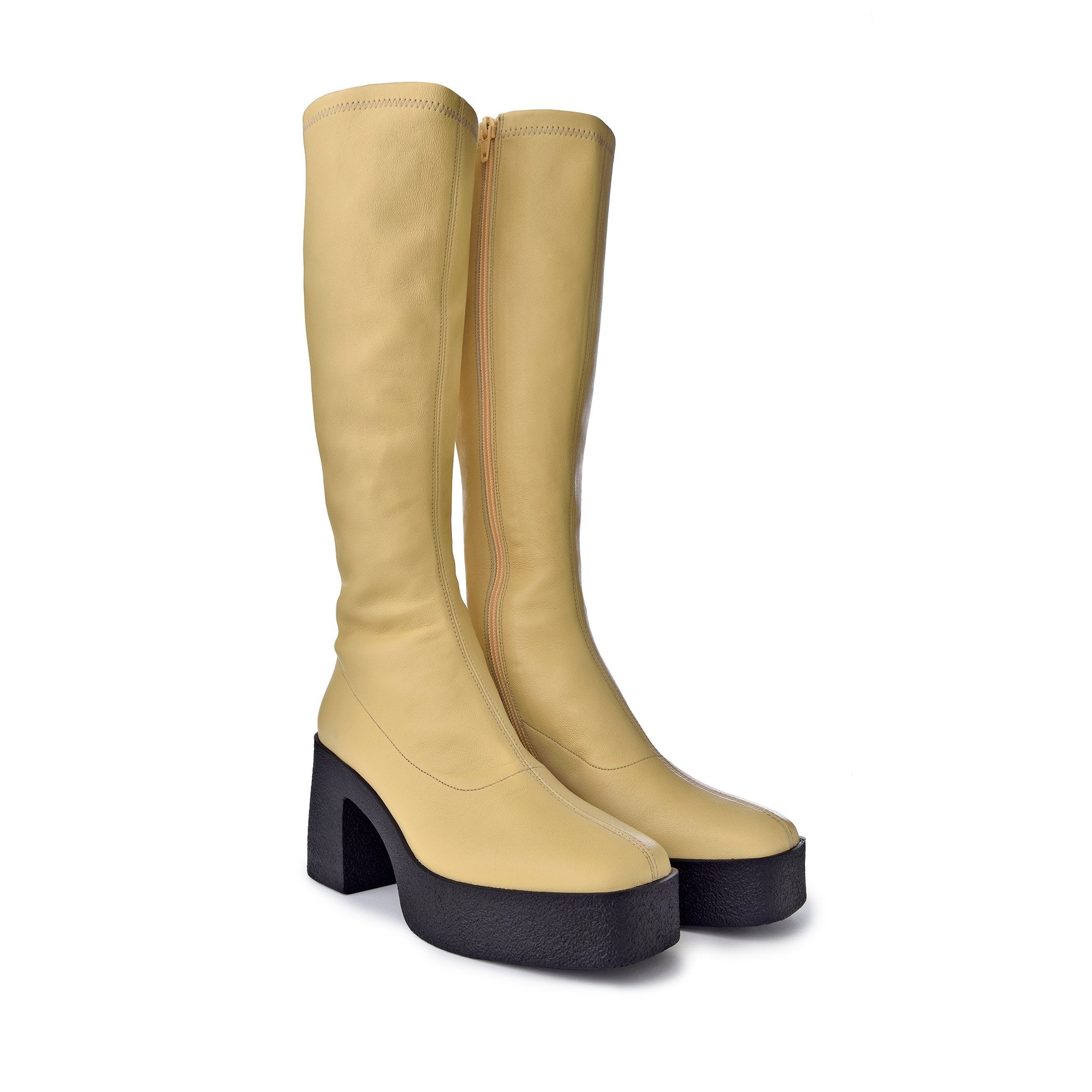 Izumi Pastel Yellow Stretch Leather Chunky Boots 20077-01-11 - 10