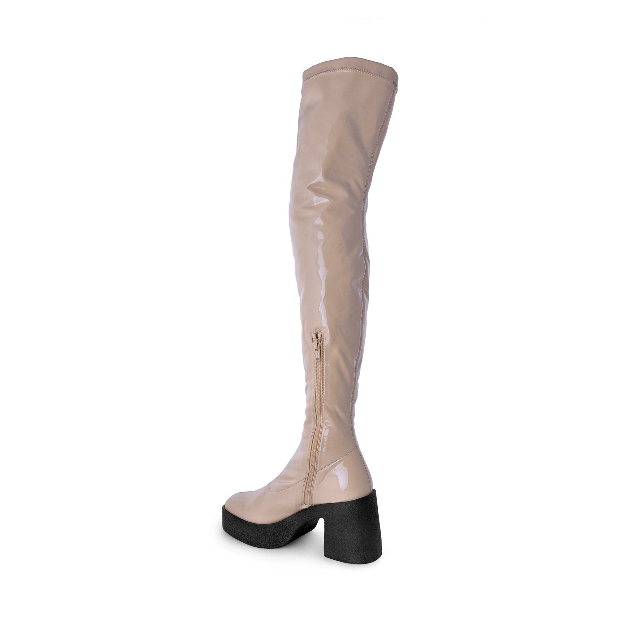 Yoshi Beige Thigh-High Stretch Patent Boots 20077-03-03 - 8