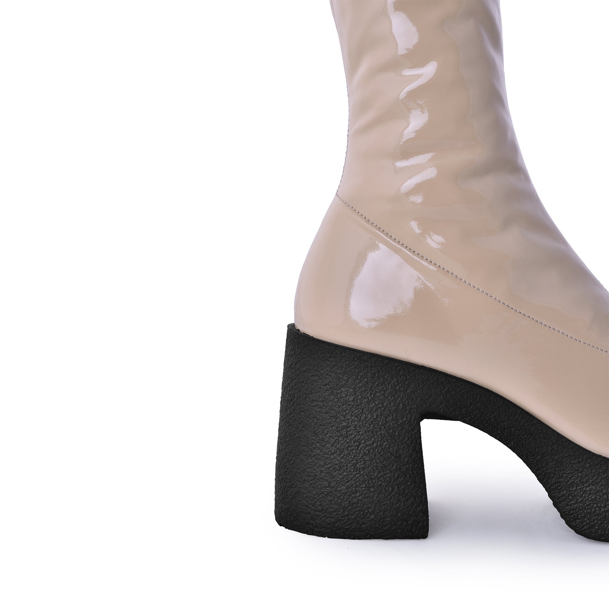 Yoshi Beige Thigh-High Stretch Patent Boots 20077-03-03 - 9
