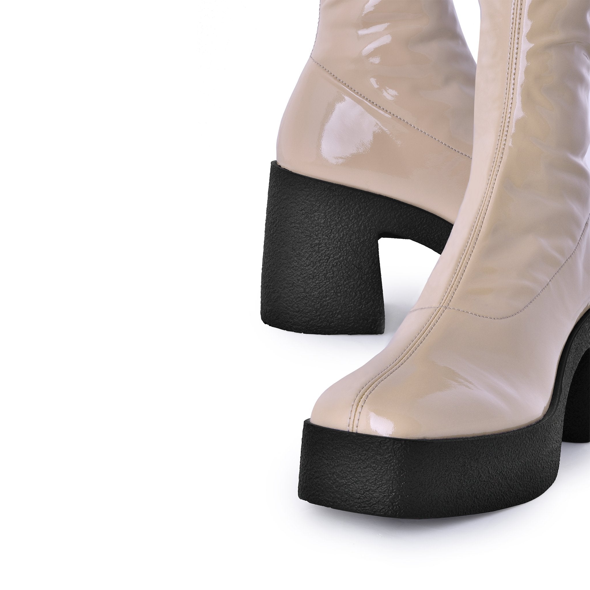 Yoshi Beige Thigh-High Stretch Patent Boots 20077-03-03 - 10