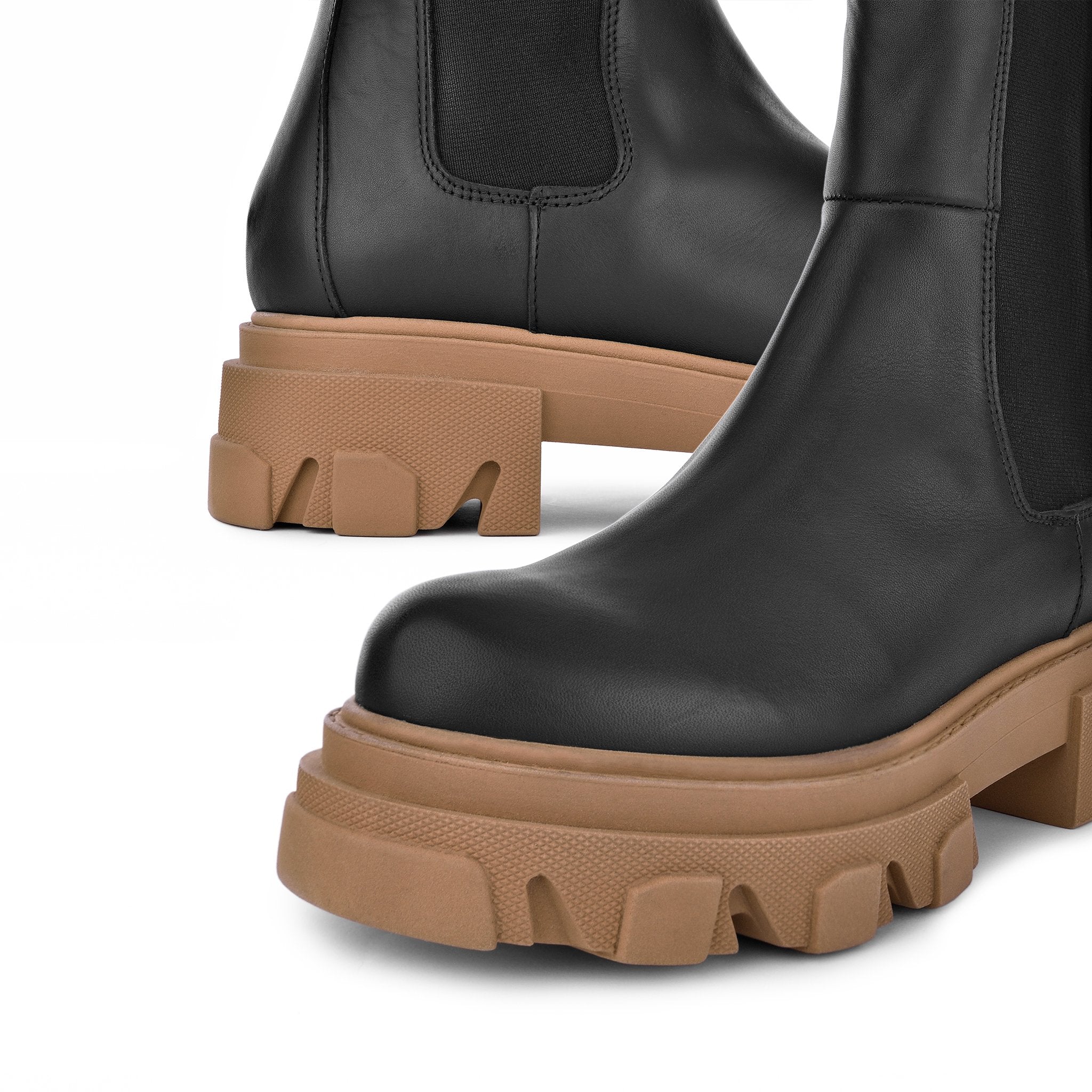 Ella Black Brown Leather Combat Boots Boots