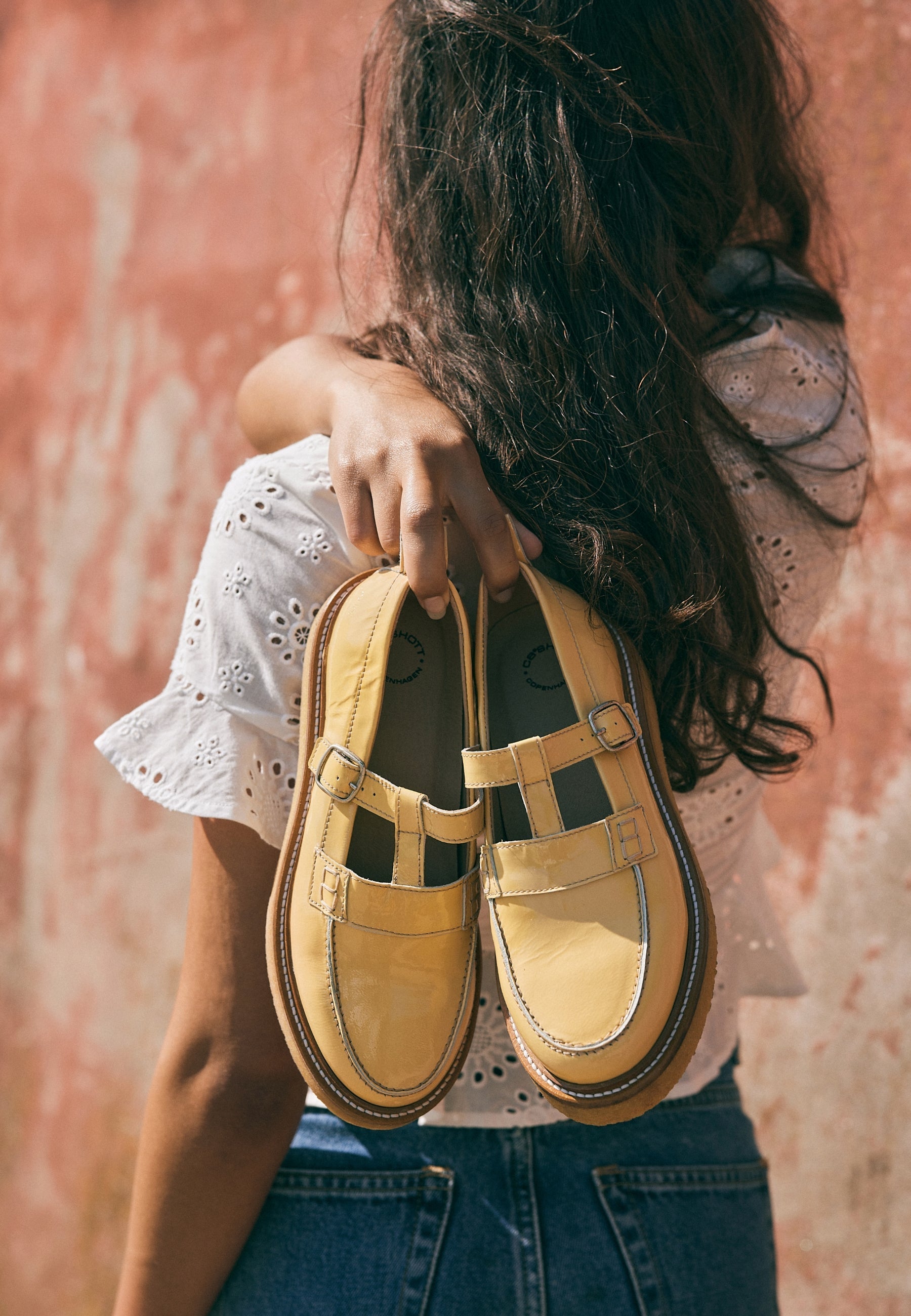 CASHOTT CASDEA Mary Jane Patent T-Straps Light Yellow