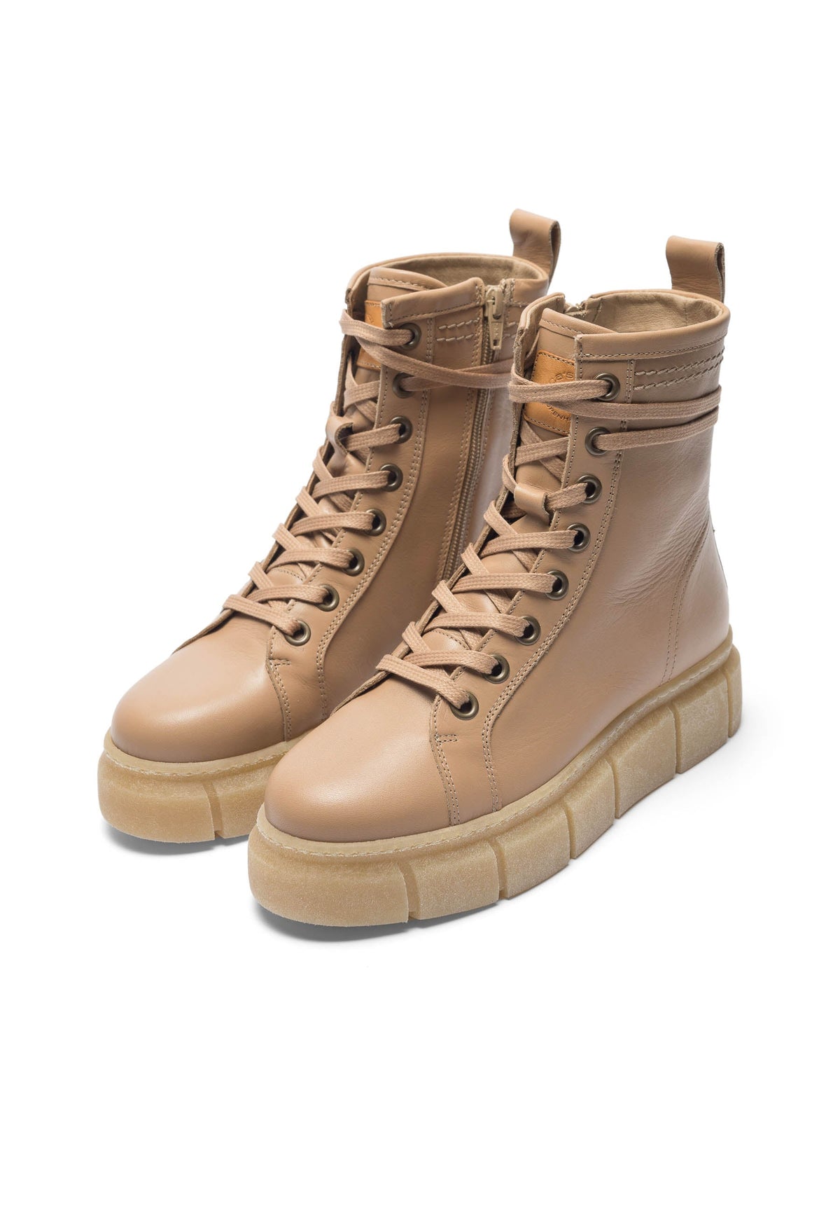 CASHOTT CASFLORA Lace Boot Leather Lace Up Beige