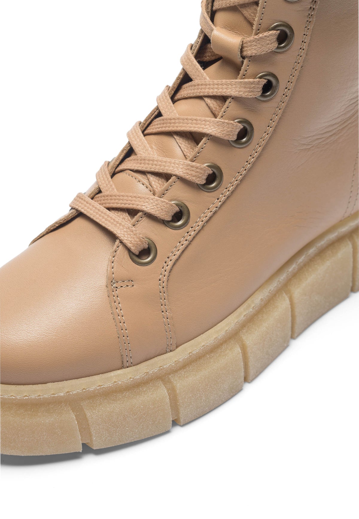 CASHOTT CASFLORA Lace Boot Leather Lace Up Beige
