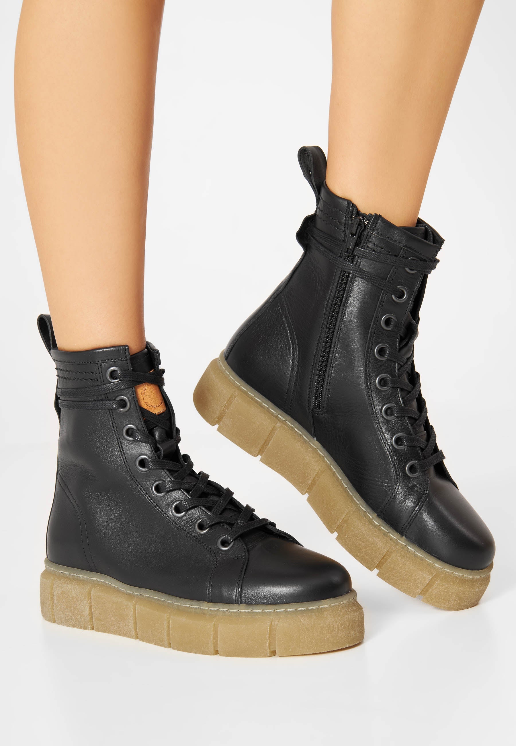 CASHOTT CASFLORA Lace Boot Leather Lace Up Black