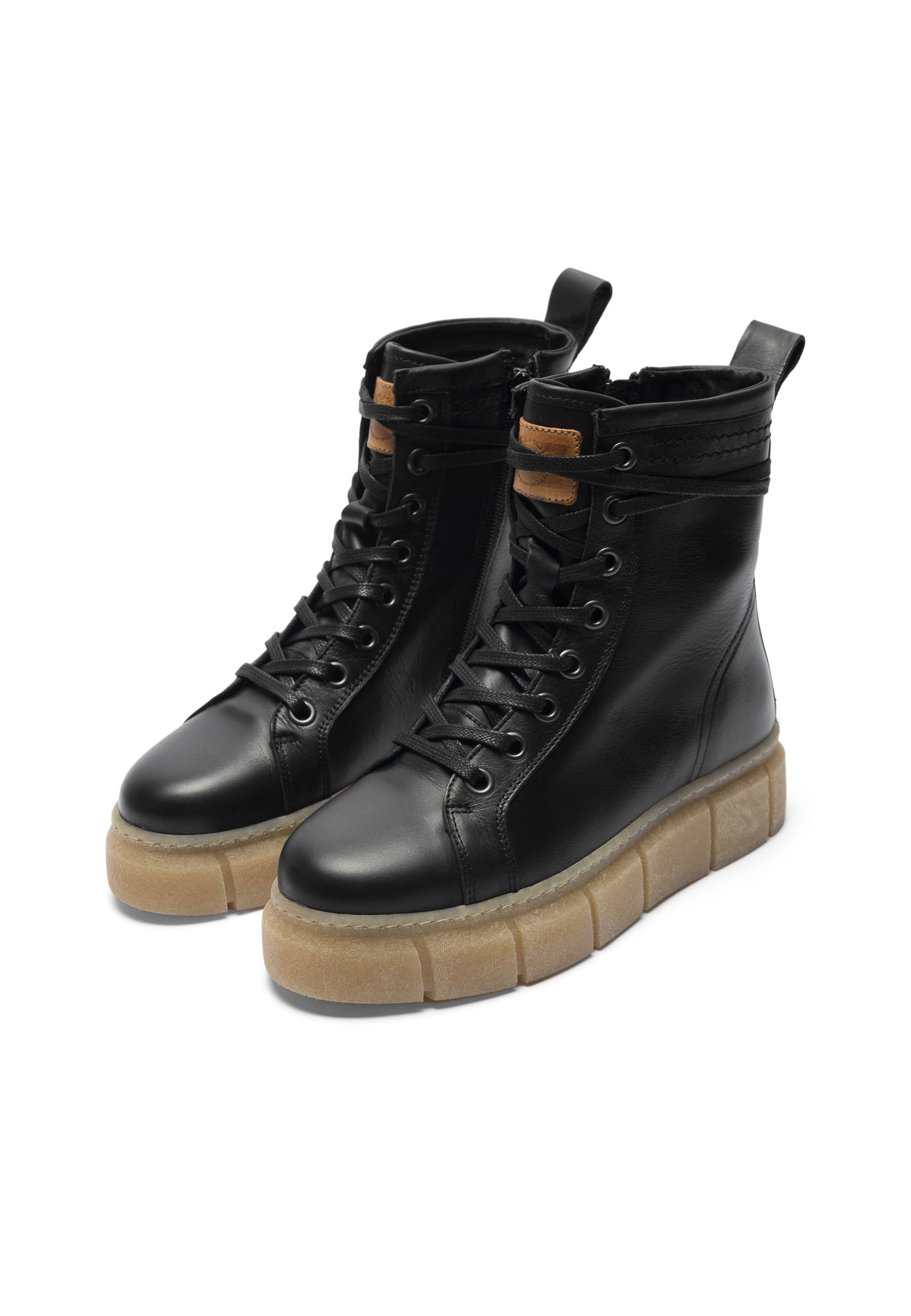 CASHOTT CASFLORA Lace Boot Leather Lace Up Black