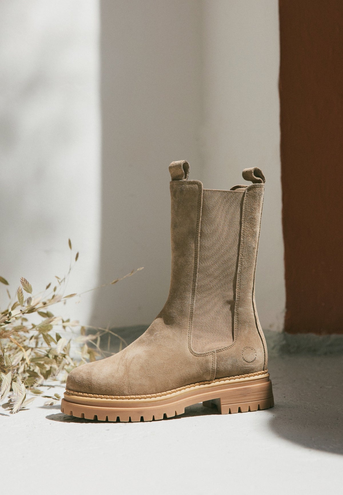 CASHOTT CASHANNAH Chelsea Boot High Cut Suede Chelsea Beige