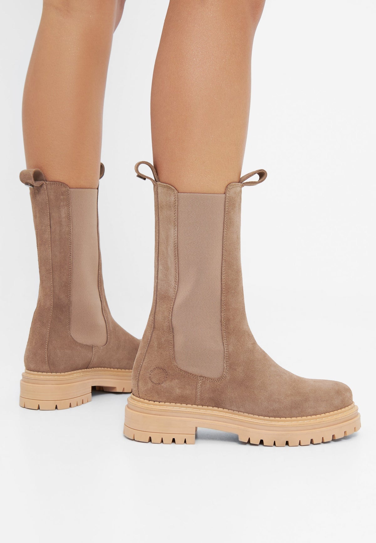 CASHOTT CASHANNAH Chelsea Boot High Cut Suede Chelsea Beige
