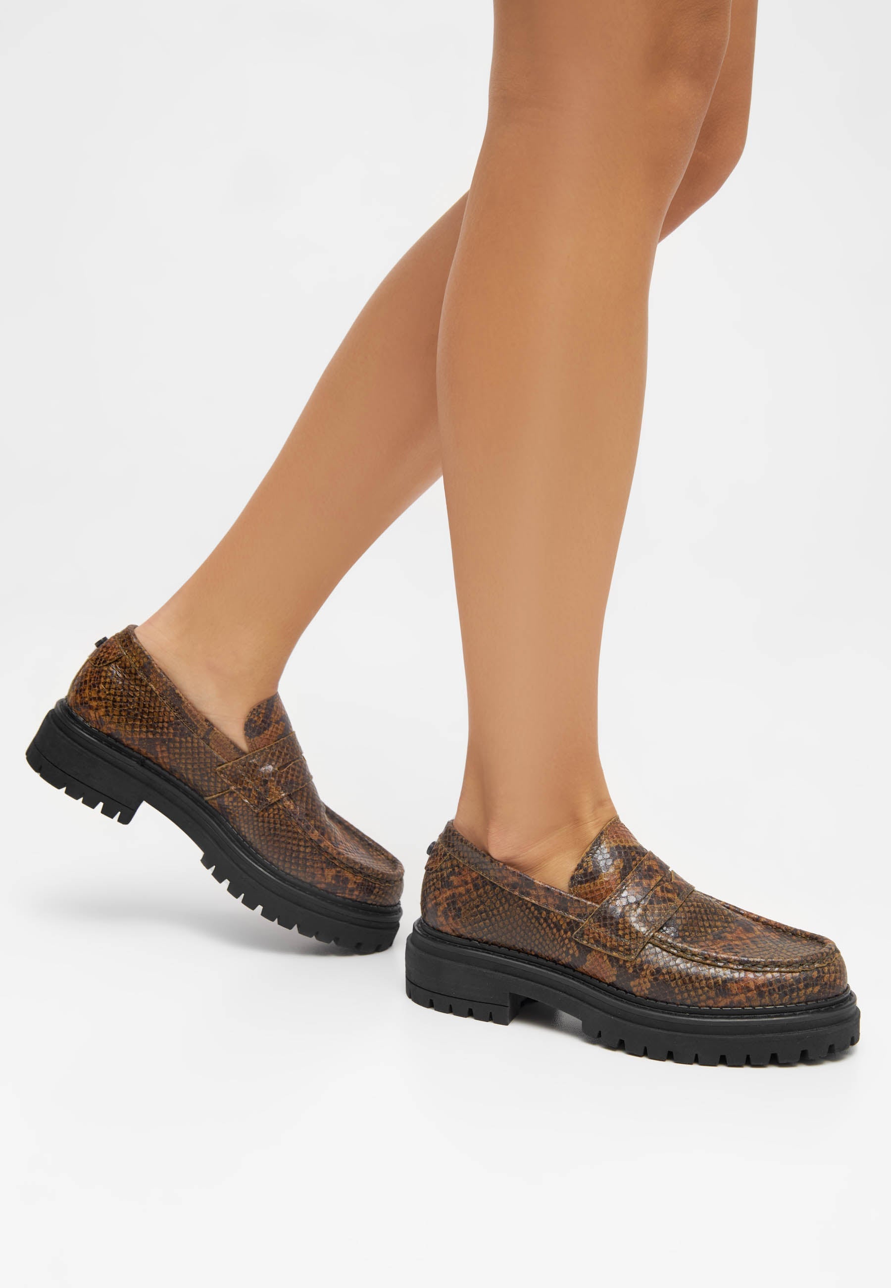 CASHOTT CASHANNAH Loafer Snake Leather Penny Loafer Beige
