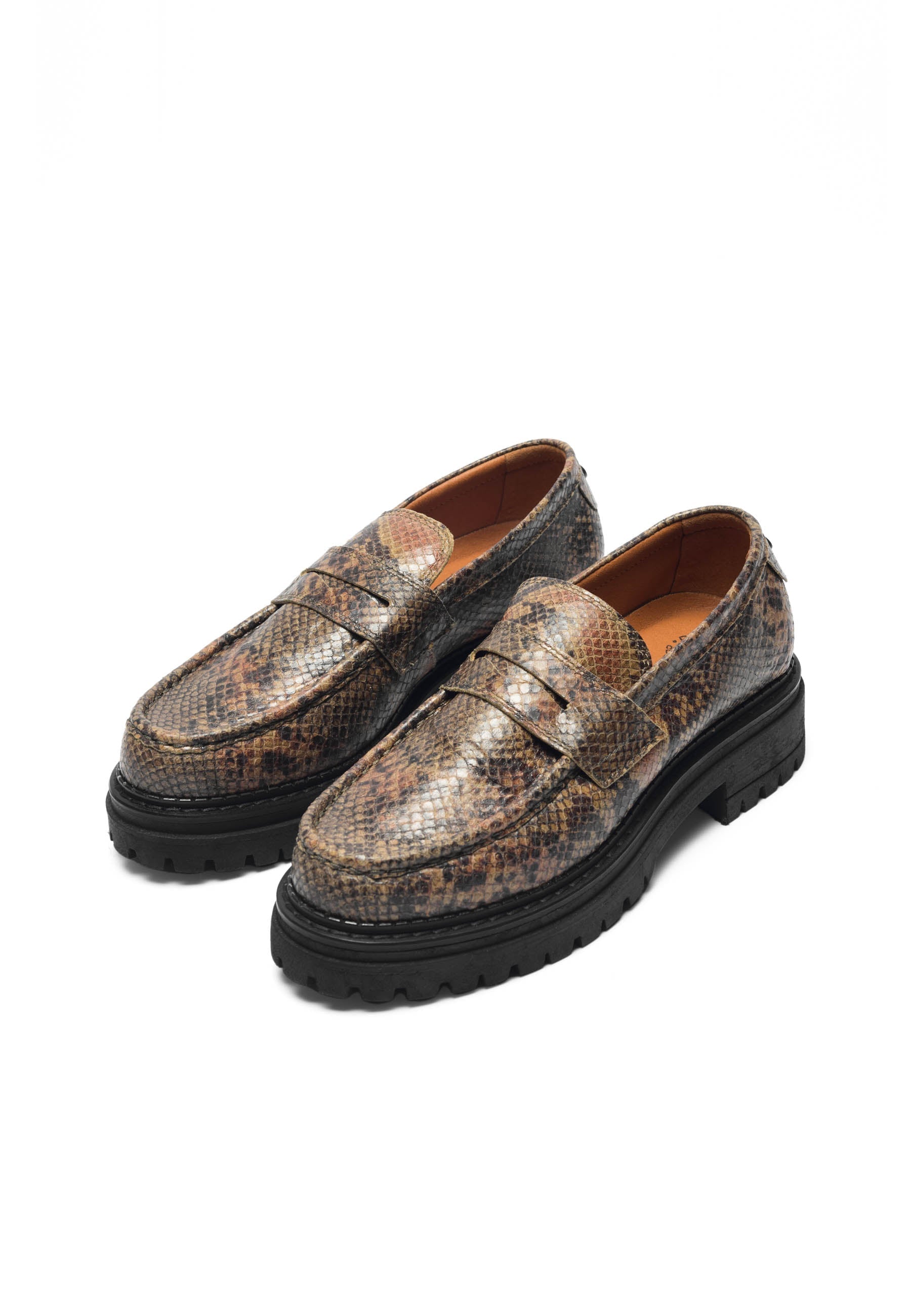CASHOTT CASHANNAH Loafer Snake Leather Penny Loafer Beige