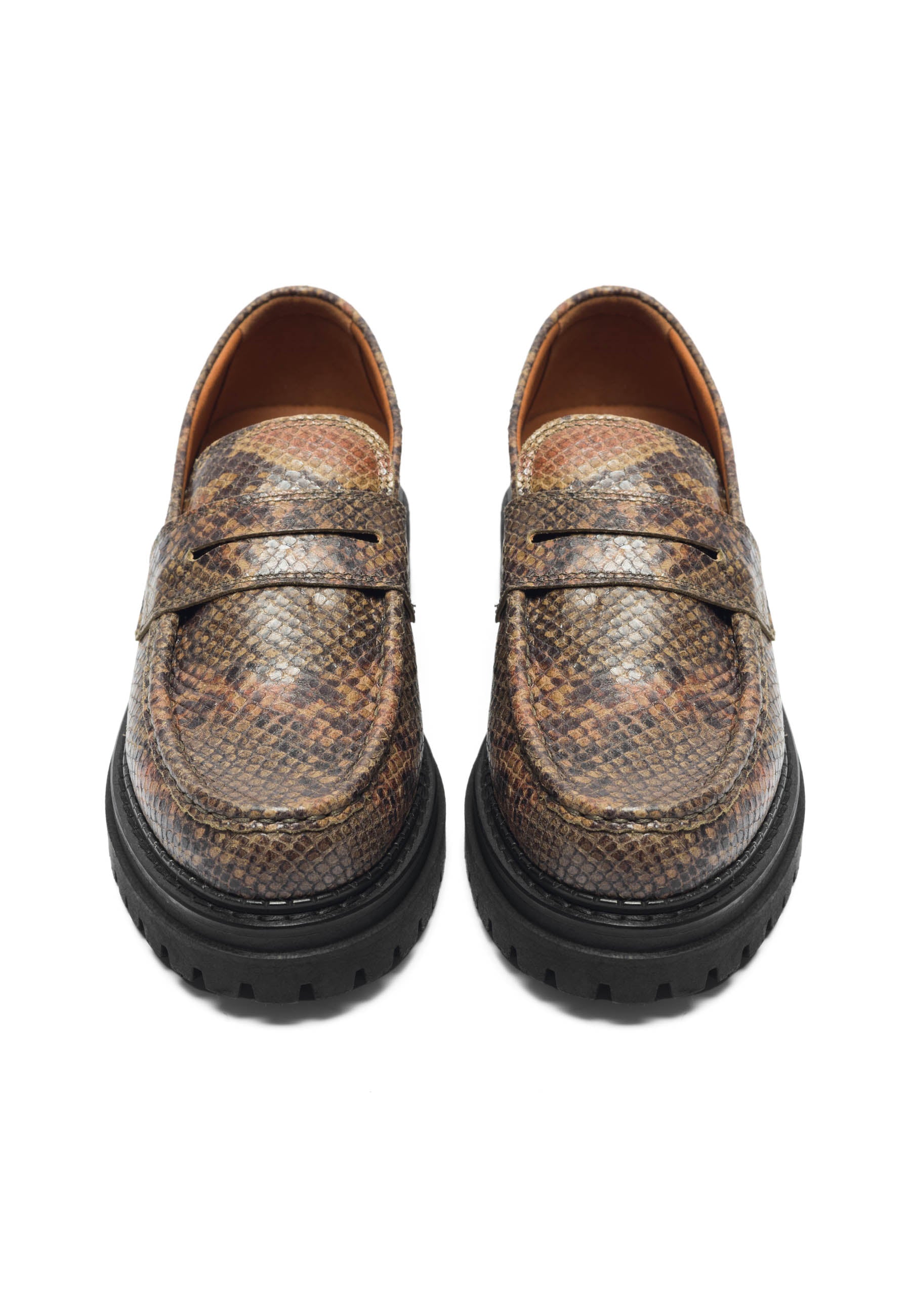 CASHOTT CASHANNAH Loafer Snake Leather Penny Loafer Beige