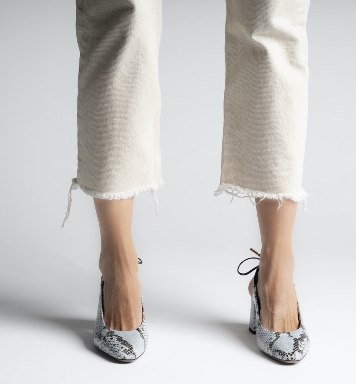 Slingback Shoes In Light Blue Python Print Leather Heels - 6