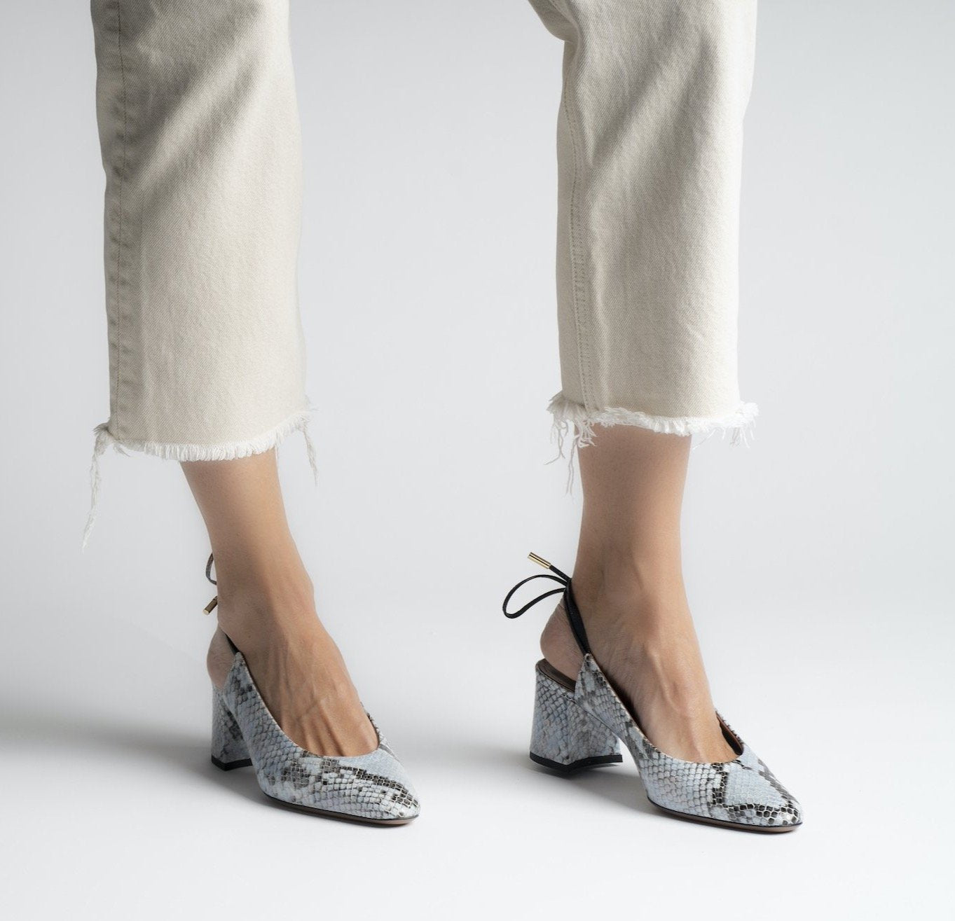 Slingback Shoes In Light Blue Python Print Leather Heels - 2