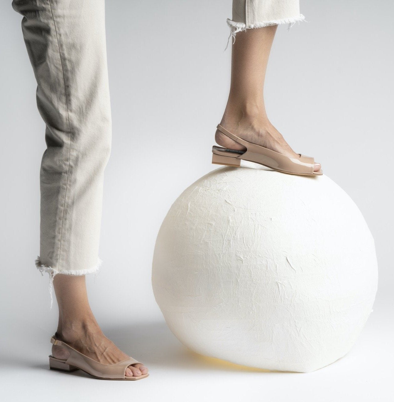 Flat Square Beige Sling Back Shoes Flats - 2