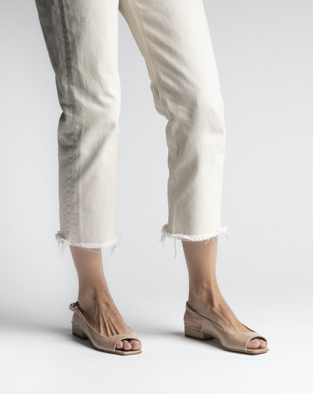 Flat Square Beige Sling Back Shoes Flats - 5