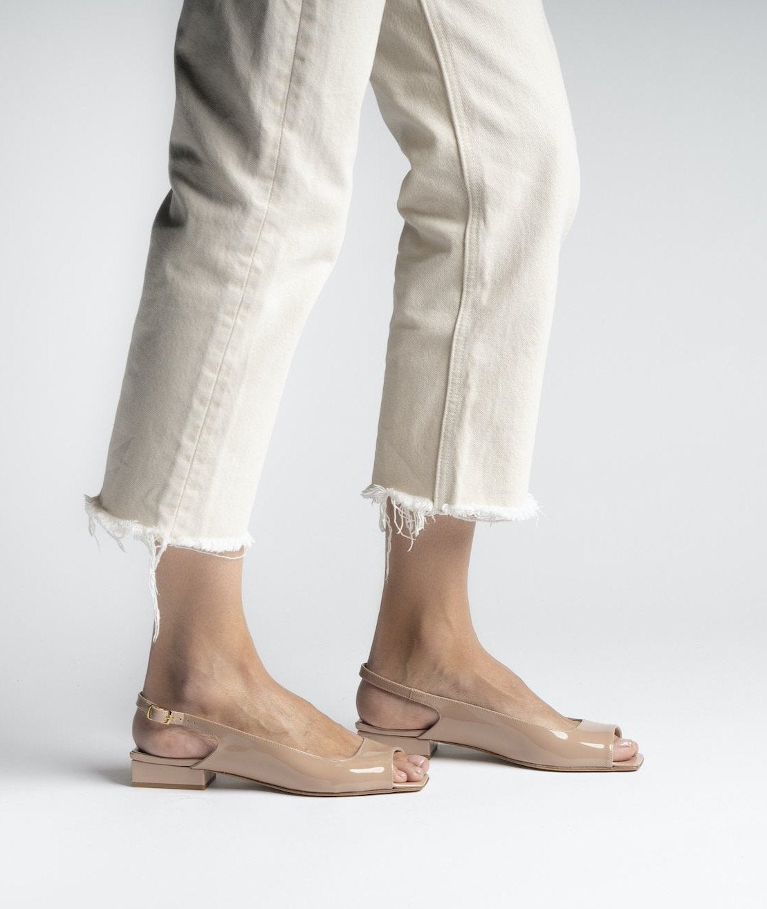 Flat Square Beige Sling Back Shoes Flats - 6