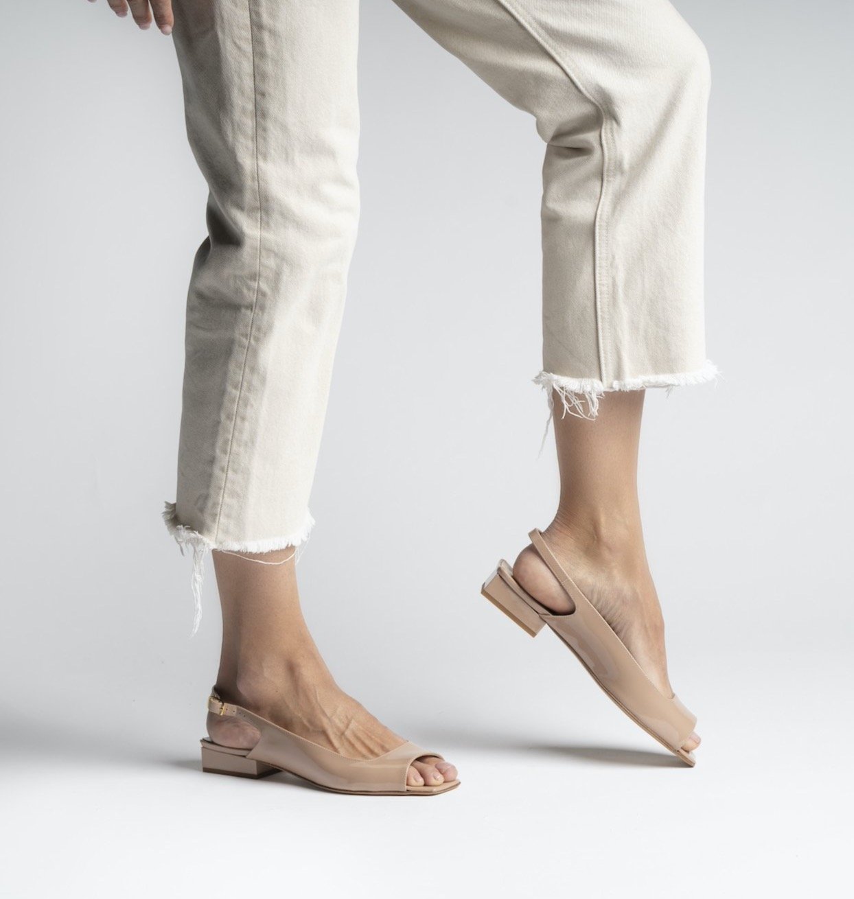 Flat Square Beige Sling Back Shoes Flats - 7