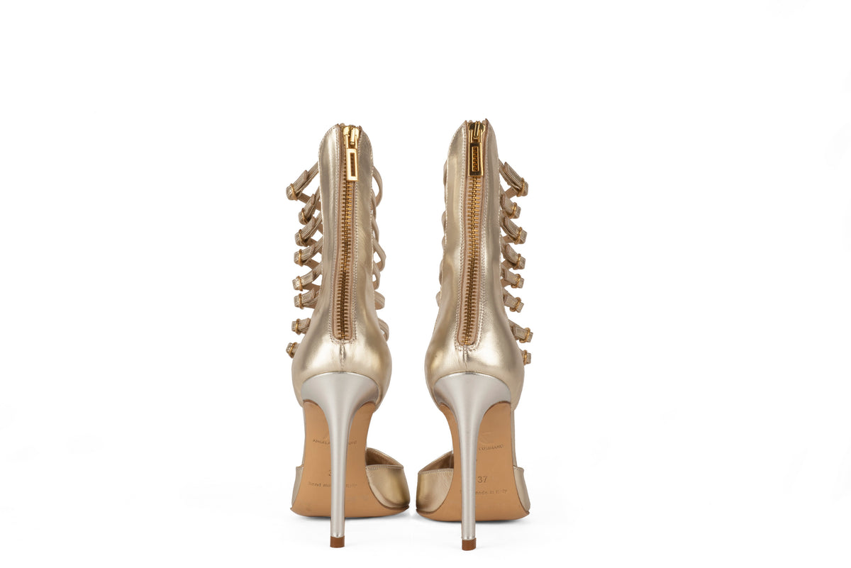 Phoebe Platinum Silver Laminated Leather Sandals