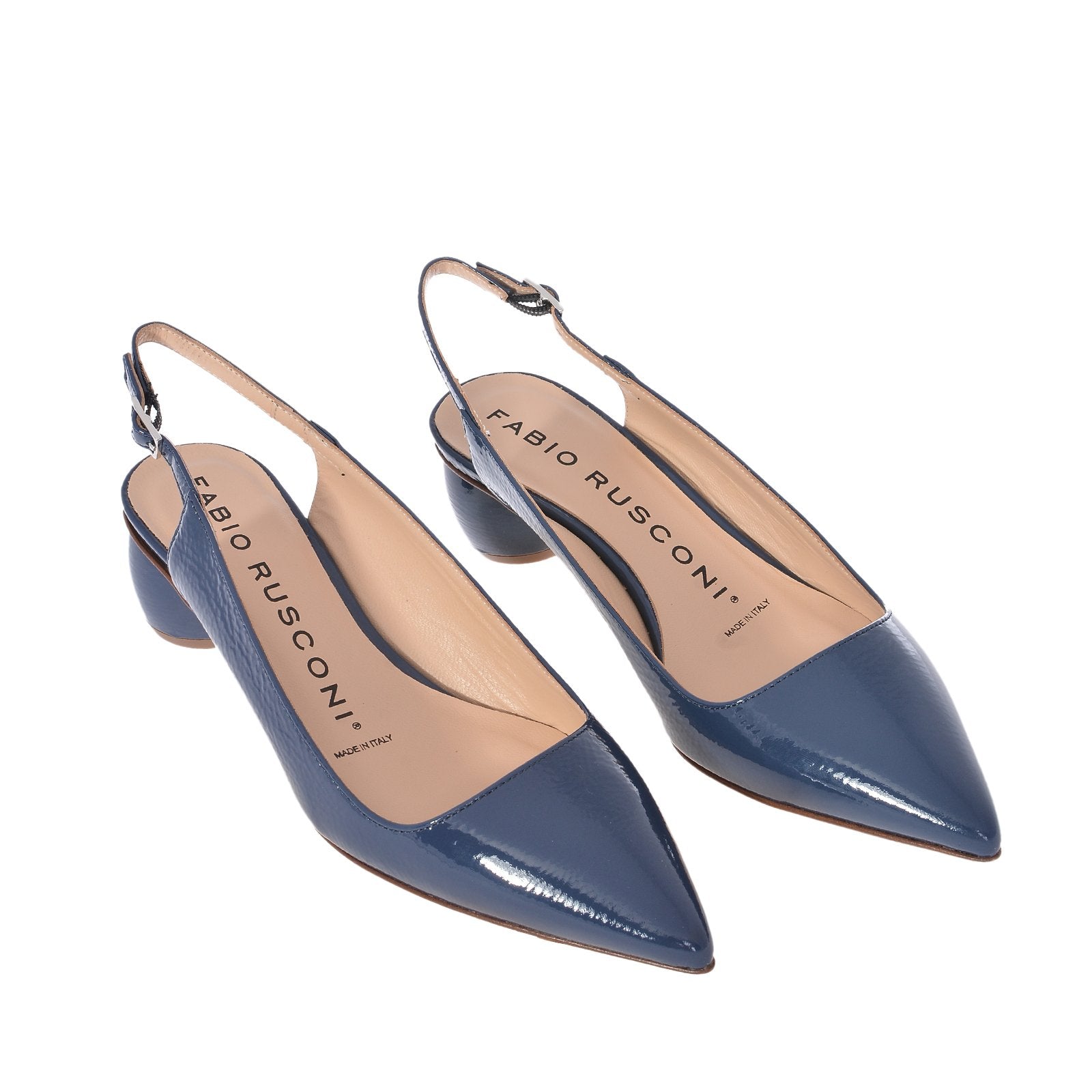 Naplak Leather Slingback Shoes In Navy Heels NAVY87735 - 3