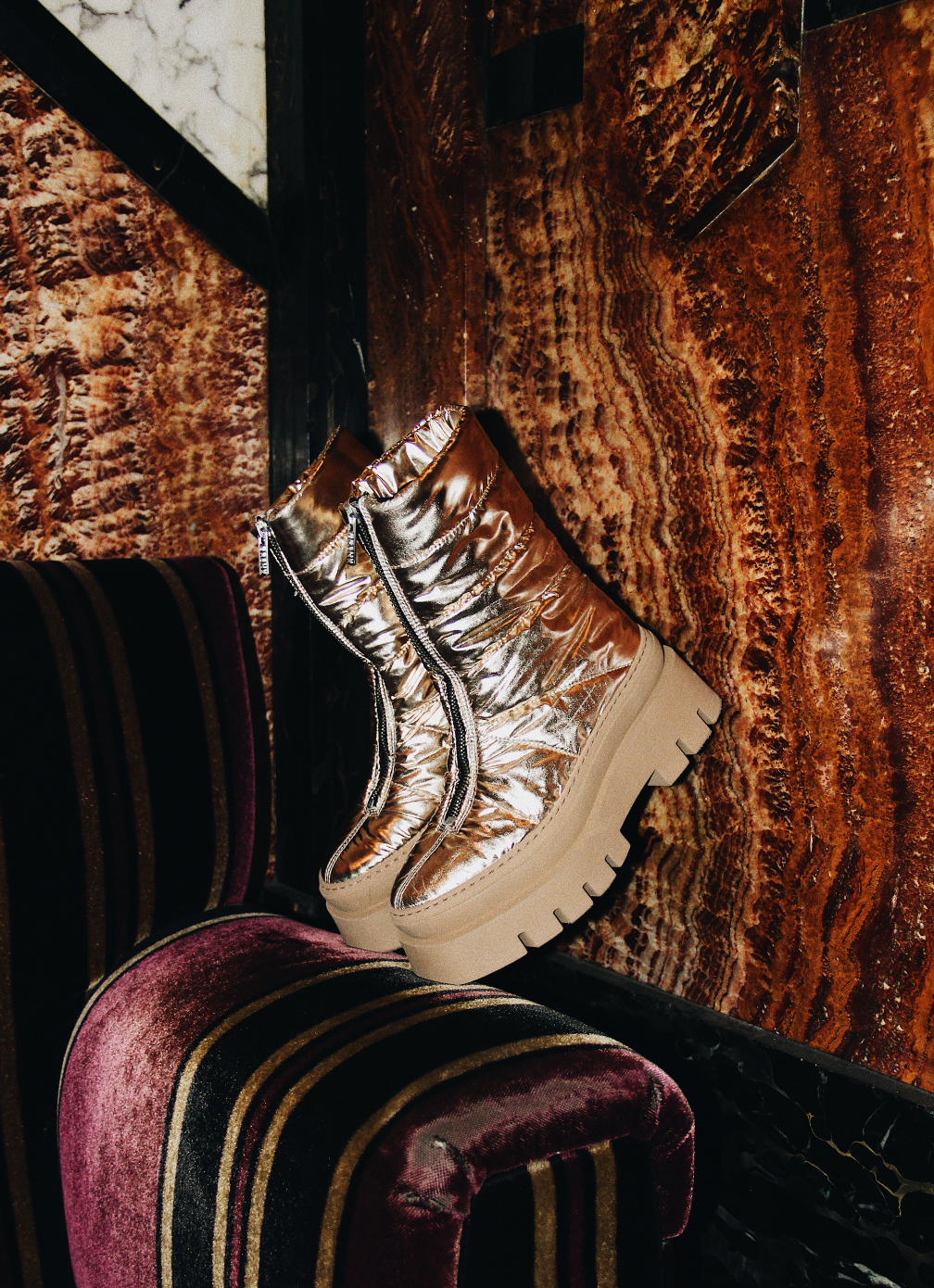 Evi-Ann Front Zip Champagne Chunky Boots 47379-P-2207 - 04