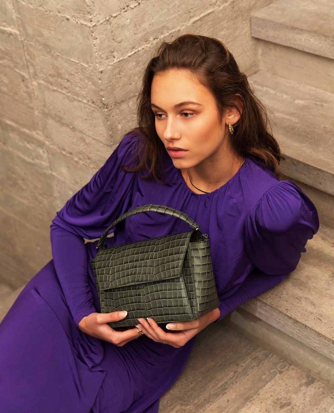Ikon Croco Wild Green Shoulder Bag Bags