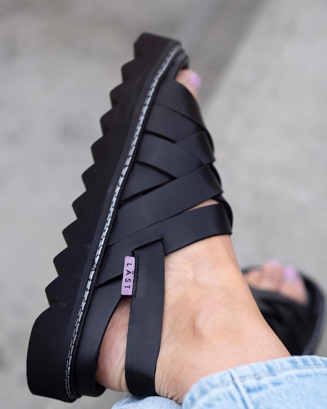 Maggie Black Leather Chunky Sandals LAST1553 - 12