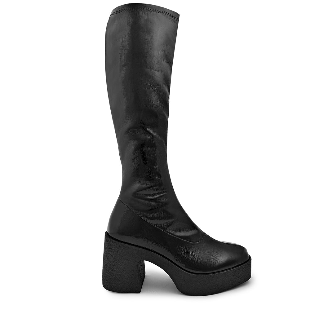 Izumi Black Patent Stretch Leather Chunky Boots 20077-01-19 - 1