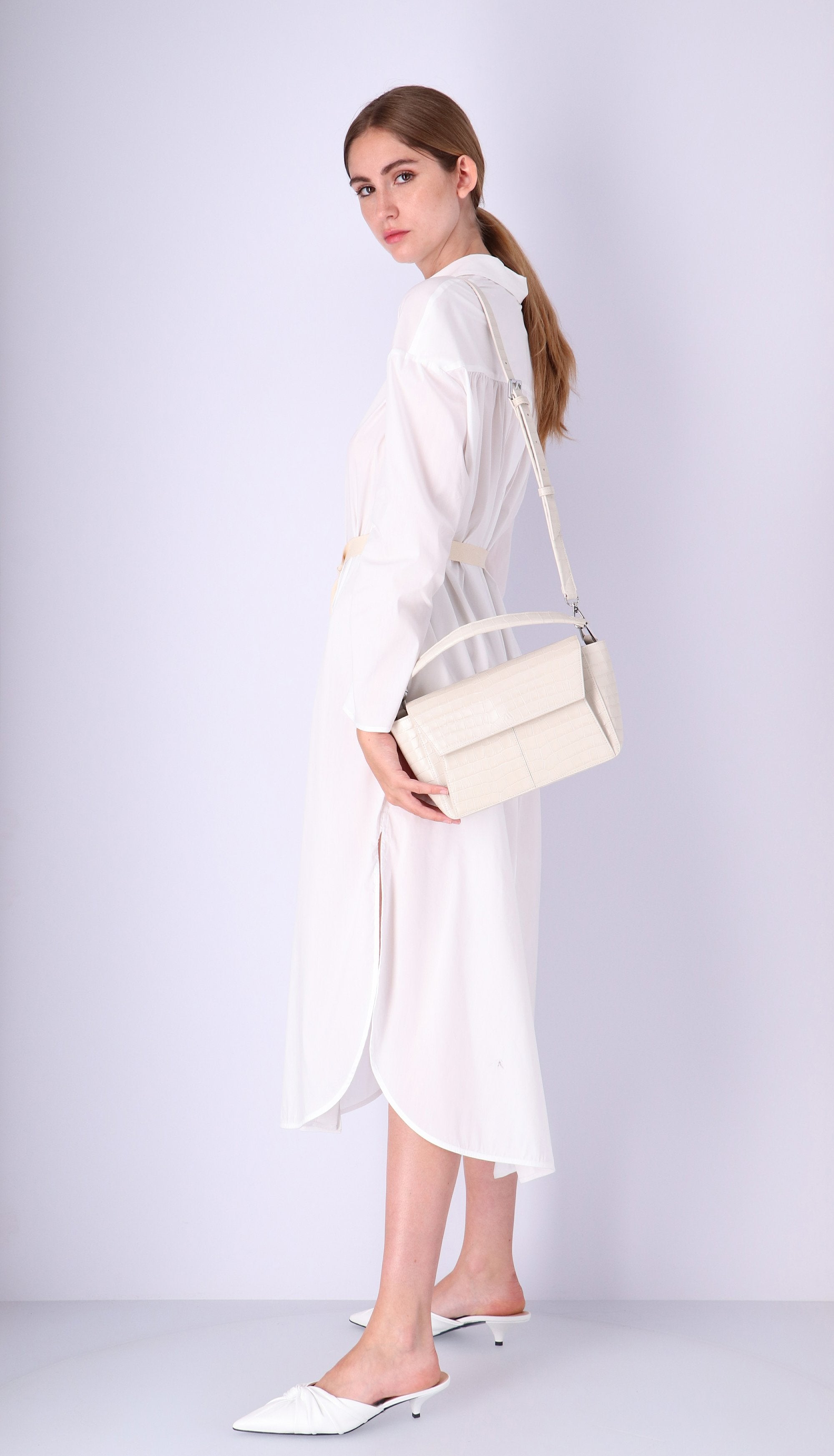 Ikon Croco Stone White Shoulder Bag Bags