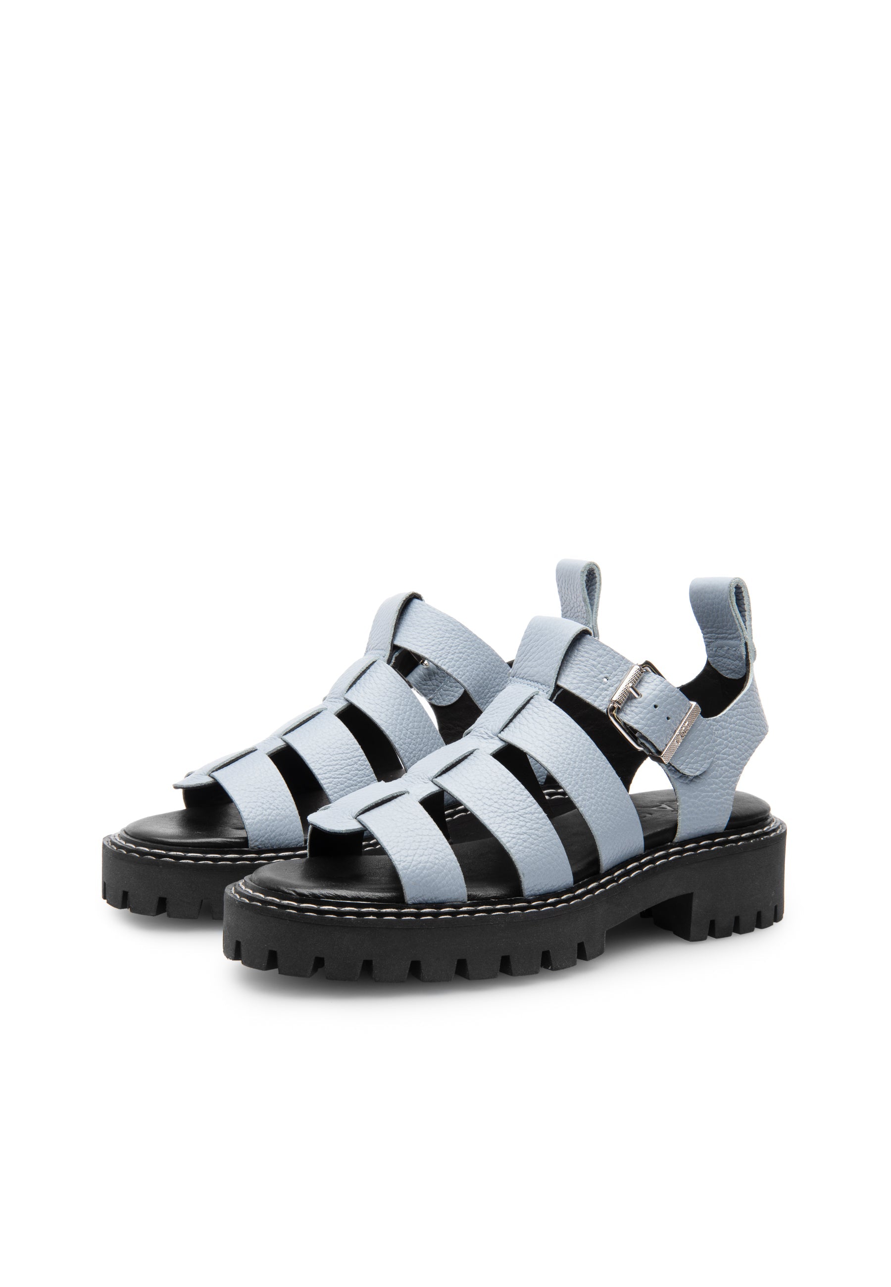 Daphny Dusty Blue Grained Leather Chunky Sandals LAST1520 - 3