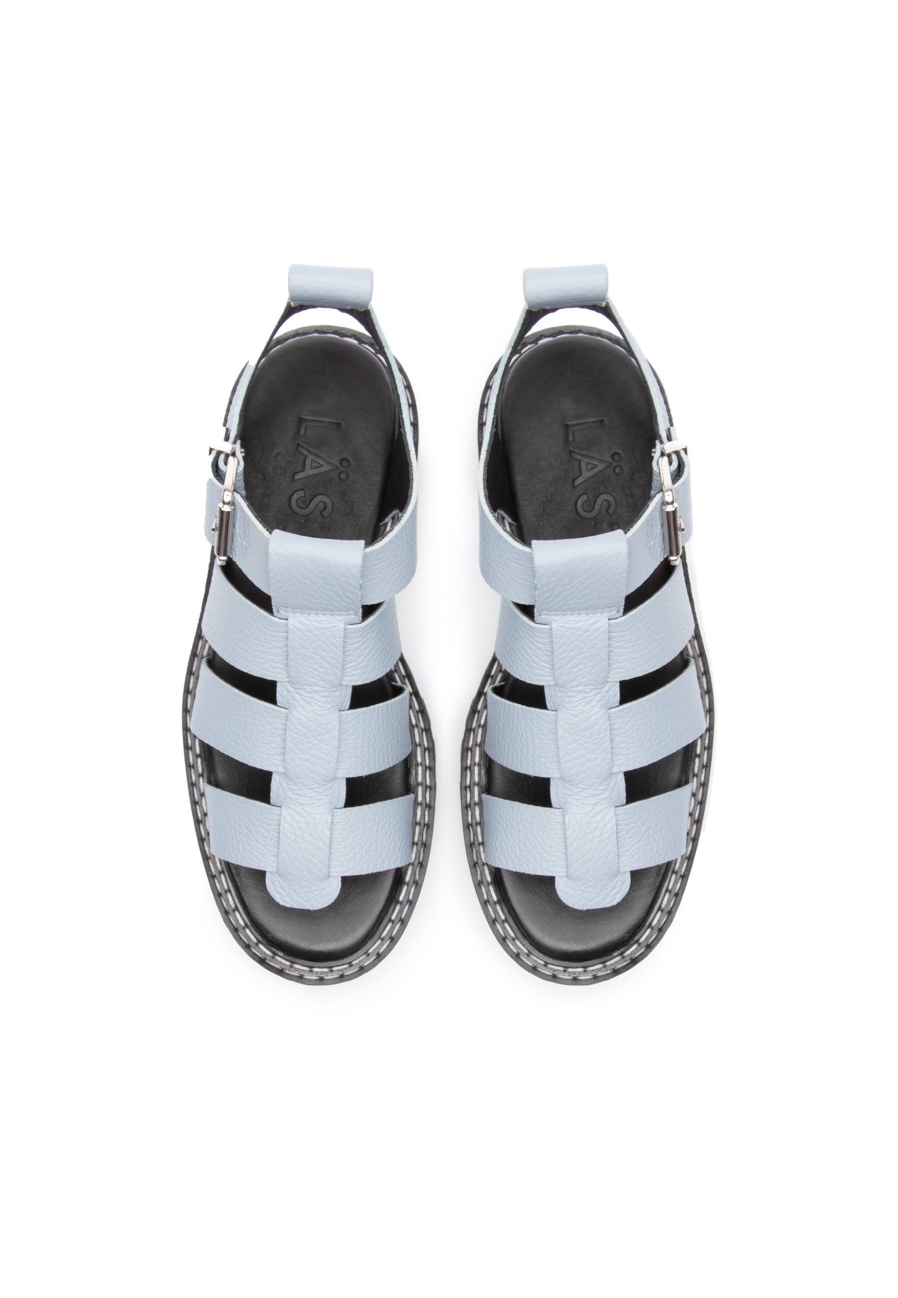 Daphny Dusty Blue Grained Leather Chunky Sandals LAST1520 - 4