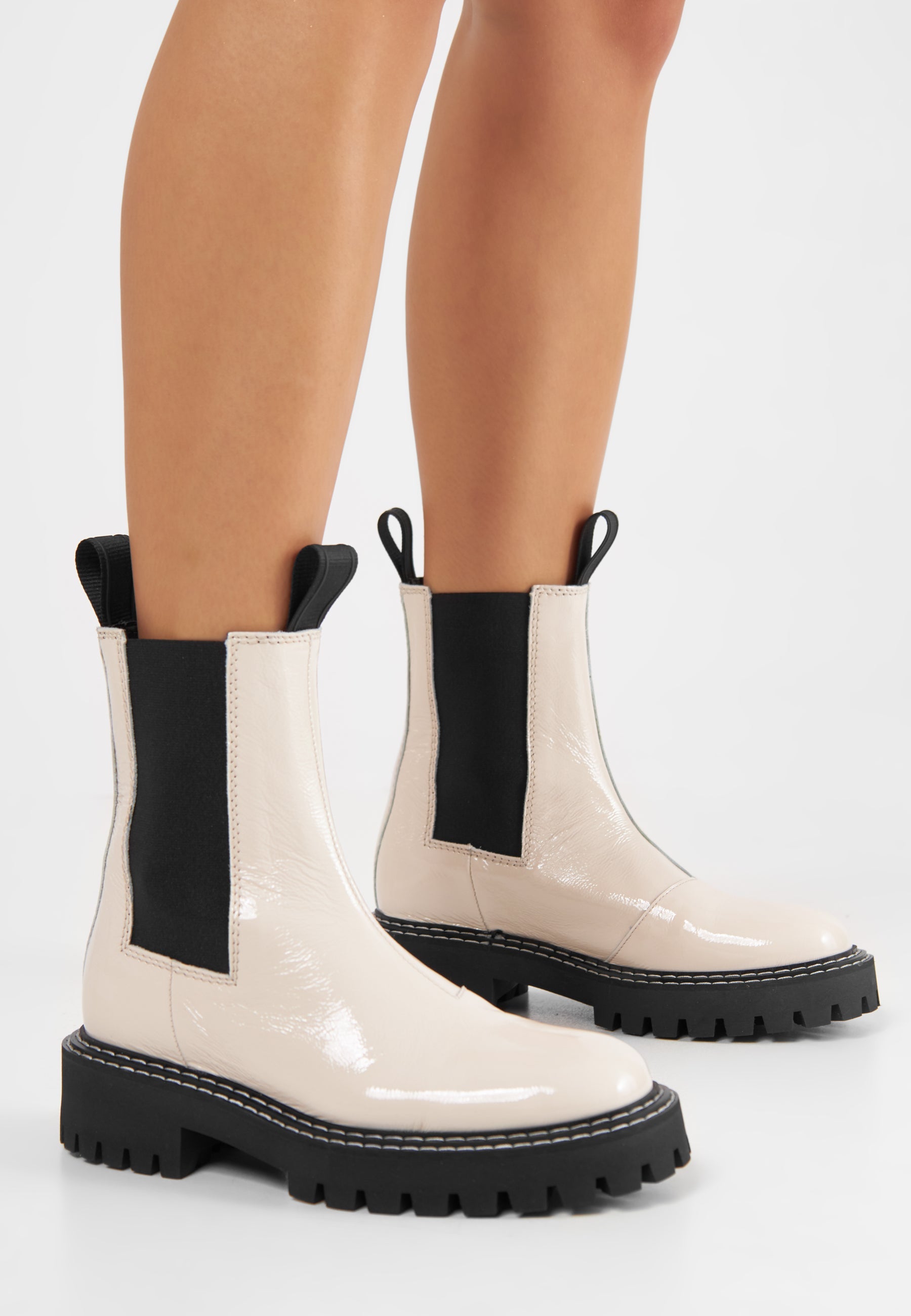 Daze Off White Patent Leather Chelsea Boots LAST1678 - 7